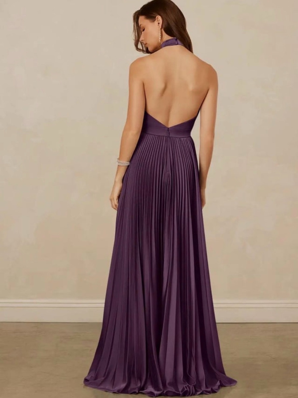 Christian Siriano for Azazie Plum Halter Pleated Gown NWT Size A6 - Picture 2 of 2